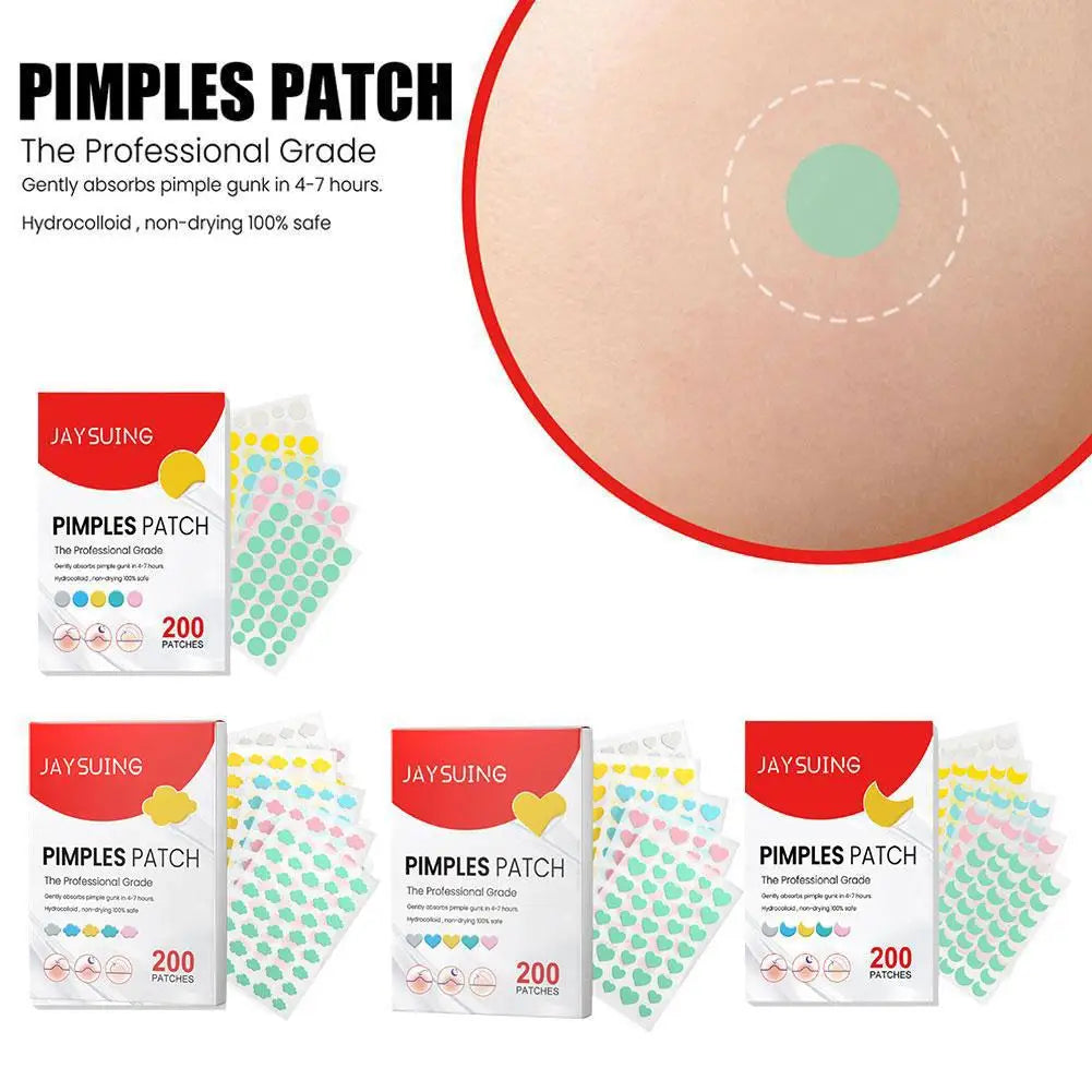 200Pcs/Set Star Shape Pimple Patches Colorful Hydrocolloid Pimple Healing Sticker Cute Strong Absorption Zit Patches Face Care