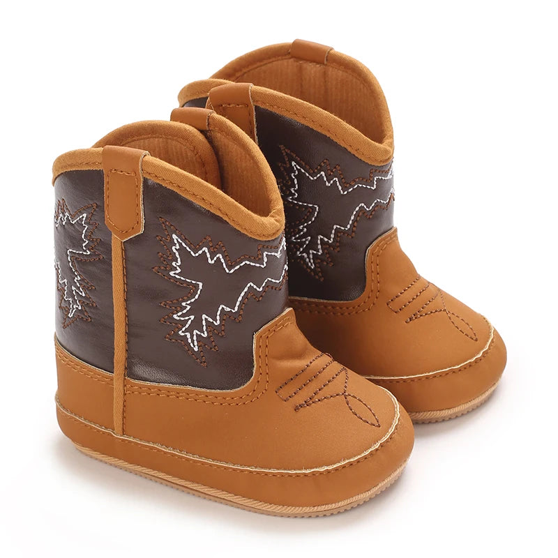 Fashionable and popular baby shoes Western denim midsole boots autumn and winter warm and anti slip casual walking shoes