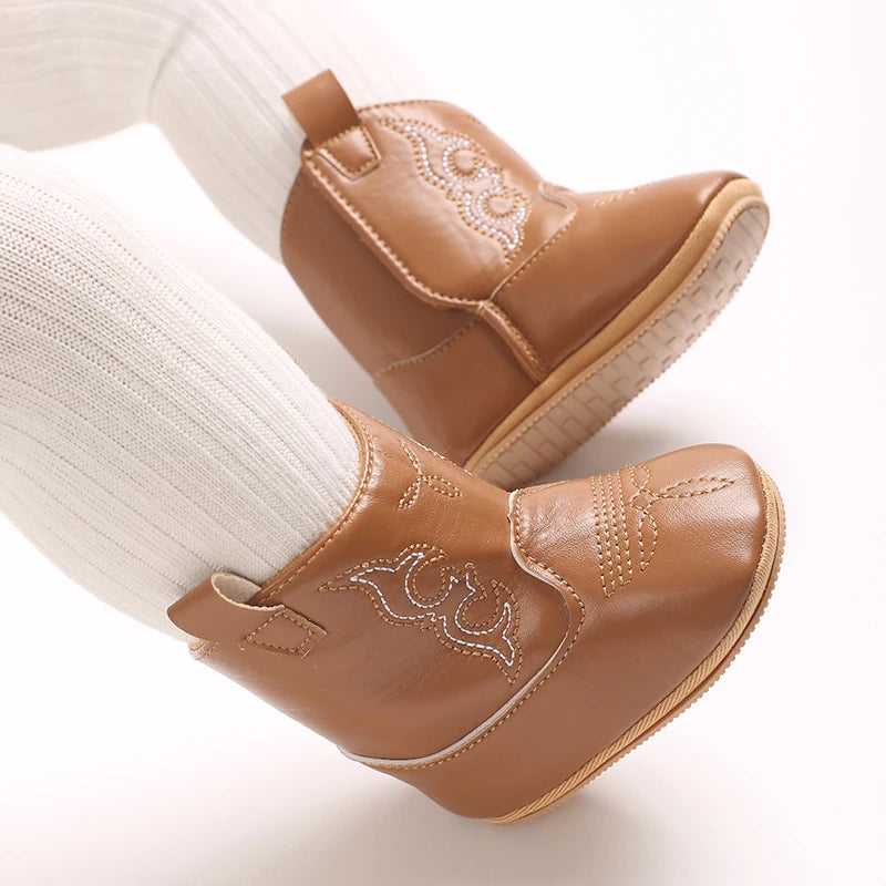 Fashionable and popular baby shoes Western denim midsole boots autumn and winter warm and anti slip casual walking shoes