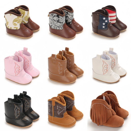 Fashionable and popular baby shoes Western denim midsole boots autumn and winter warm and anti slip casual walking shoes