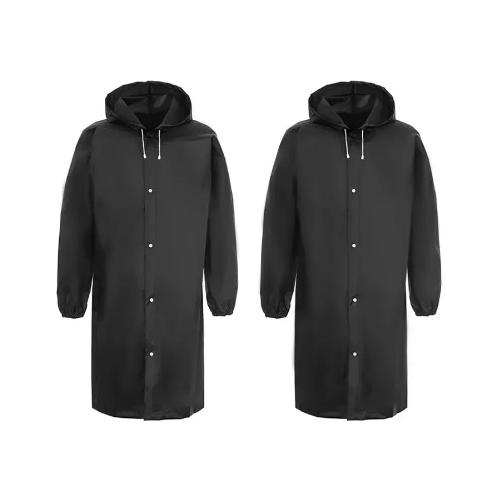 Black Raincoat Portable EVA Raincoats for Adults Reusable Rain Ponchos with Hoods and Sleeves Lightweight Raincoats