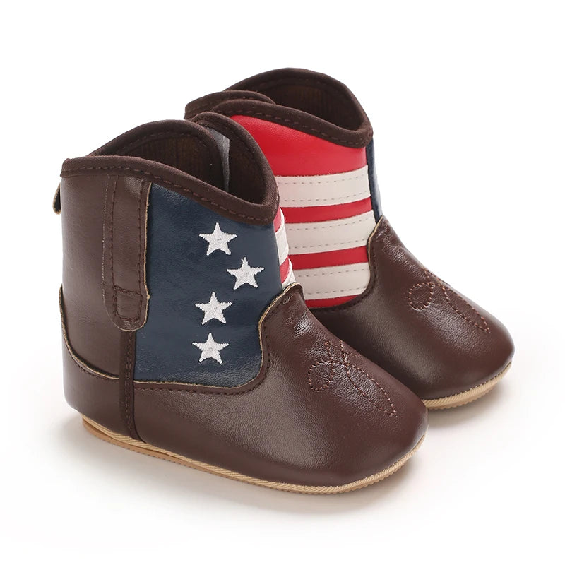 Fashionable and popular baby shoes Western denim midsole boots autumn and winter warm and anti slip casual walking shoes