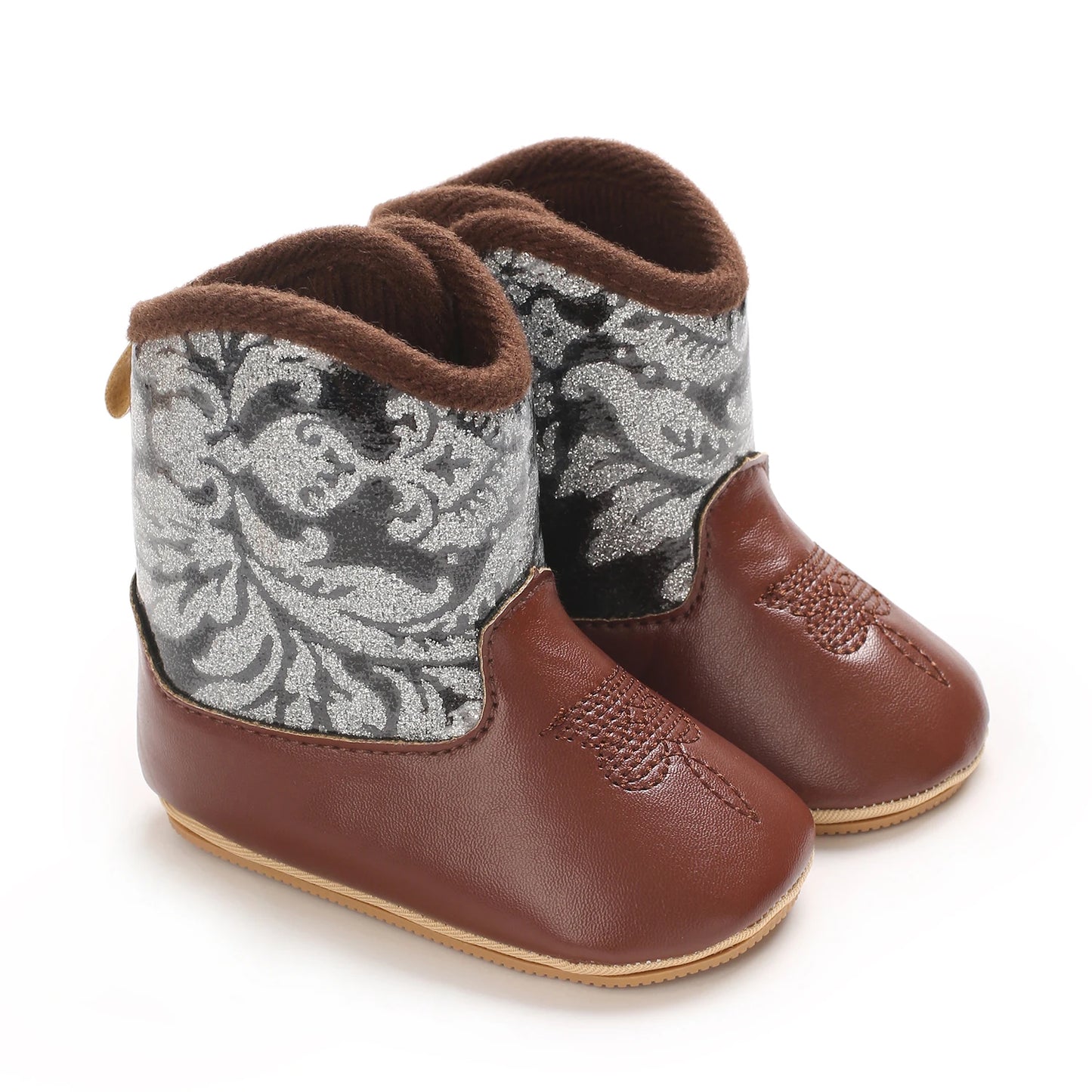 Fashionable and popular baby shoes Western denim midsole boots autumn and winter warm and anti slip casual walking shoes